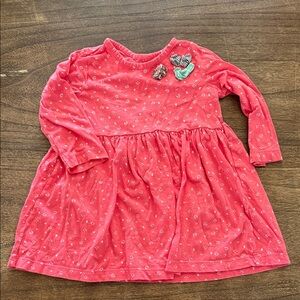 Carter's Coral Pink Floral Knit Long-Sleeve Dress with Decorative Bows